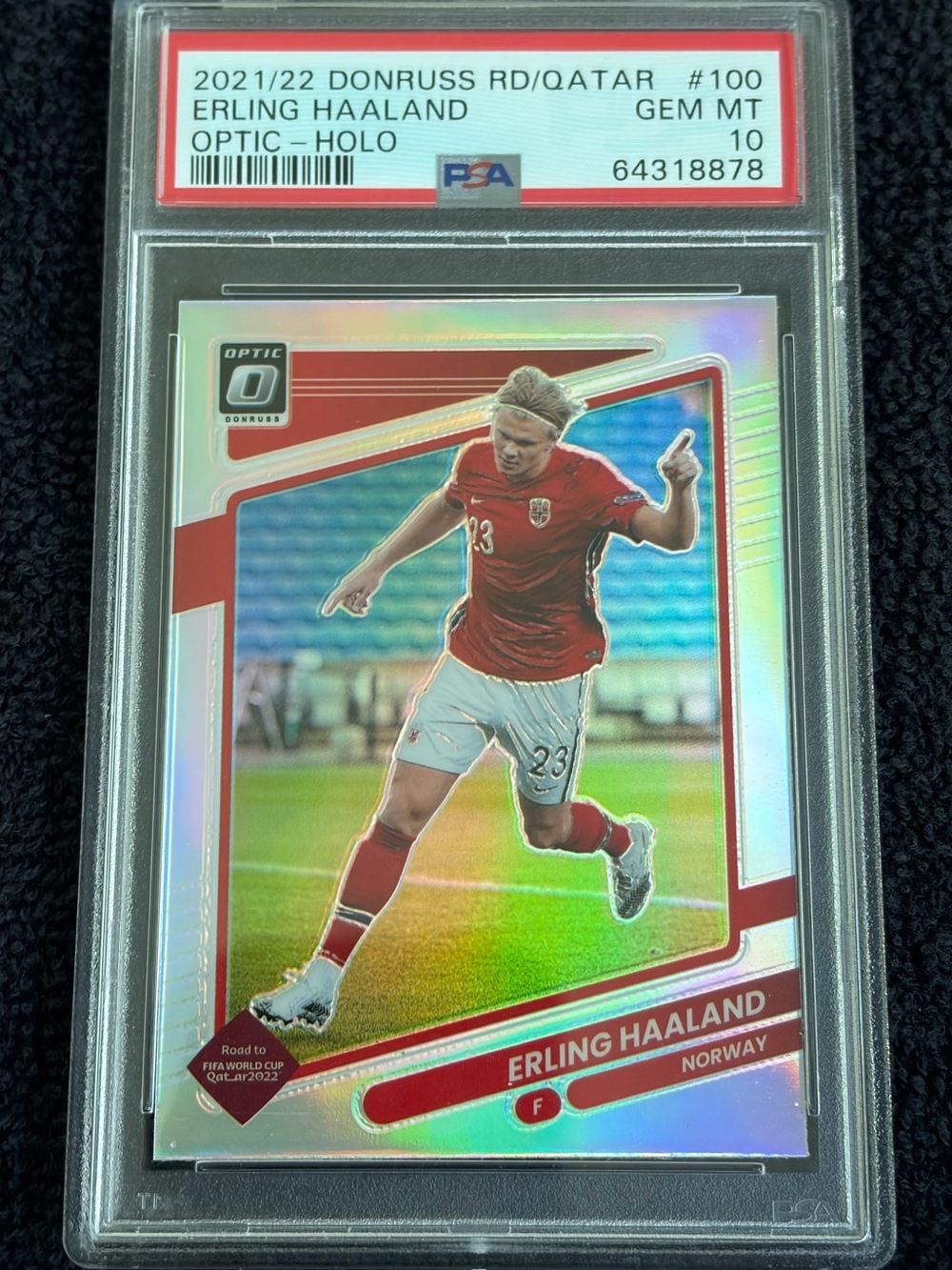 2021-22 Donruss Road to Qatar Erling Haaland #100 Optic Holo Prizm PSA 10 GEM MT